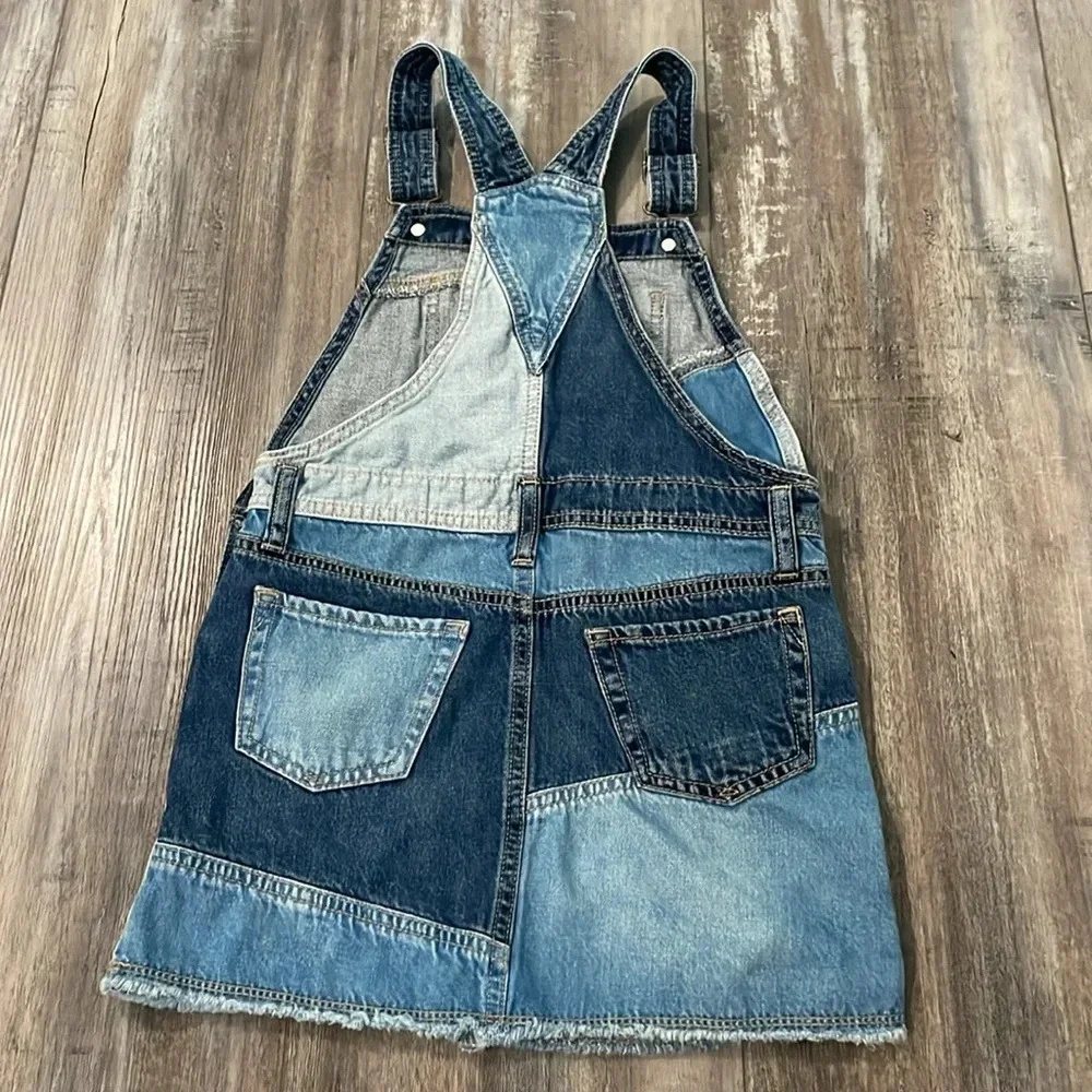 GAP denim patchwork button front overall dress small 6/7